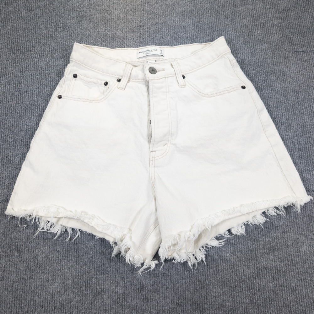 Abercrombie Dad Shorts Women 2 White Frayed Curve Love Fit Festival Boho Concert